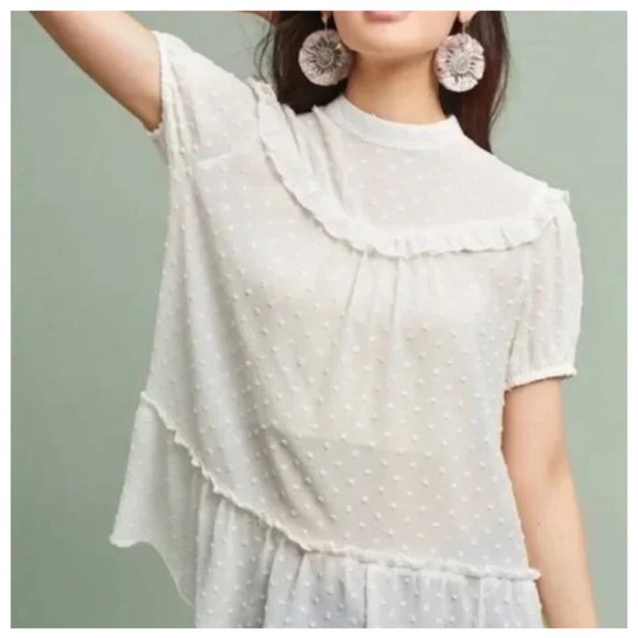 Anthropologie Tops - Anthropologie Ro & De Blouse Sheer Romantic Style Elissa Swiss Ivory NEW Med
